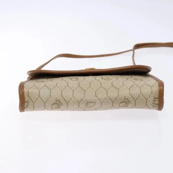 Christian Dior Honeycomb Canvas Shoulder Bag PVC Beige Gold Auth sw1104